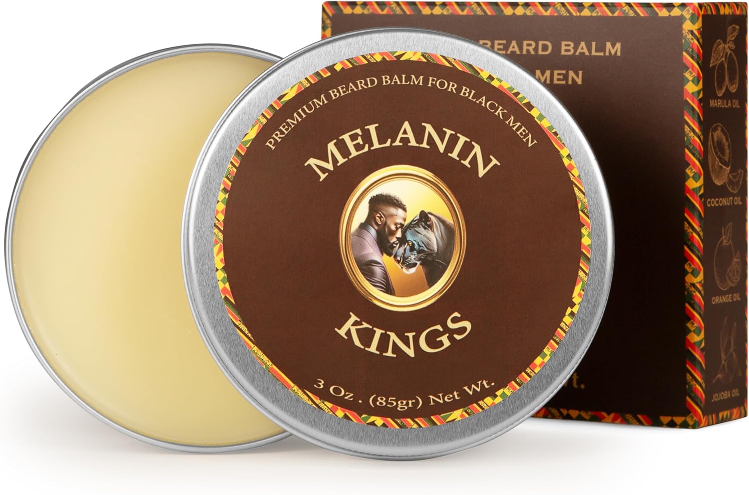 Melanin Kings Beard Balm for Black Men | 3 oz | Ancient African Ingredients | Specialized formula for black men s Kenyan Sandalwood Scent