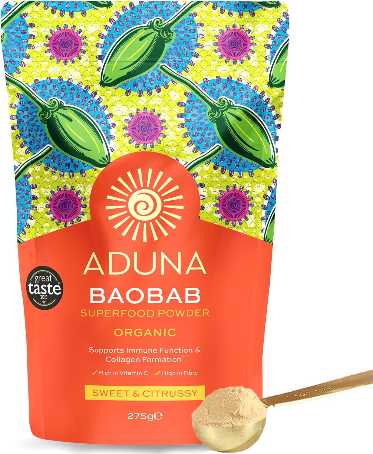 Aduna Organic Baobab Powder | 100% Pure Baobab Fruit for Immune & Digestive Support | Natural Vegan Source of Vitamin C & Prebiotic Fiber | Superfood Powder for Smoothies, Yogurt & More | 275g