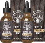Viking Revolution Beard Oil for Men - All Natural Beard Oil Spiced Vanilla Scent with Argan Oil & Jojoba Oil Beard Conditioner and Softener - Strengthens Beards and Mustaches for Men (2 Pack)