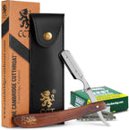 The Cambridge Cutthroat® Cut Throat Razor Kit with Blades & Travel Pouch - Missanda Hardwood & Stainless Steel Professional Barber Shaver Men - Straight Edge Moustache & Beard Shaper