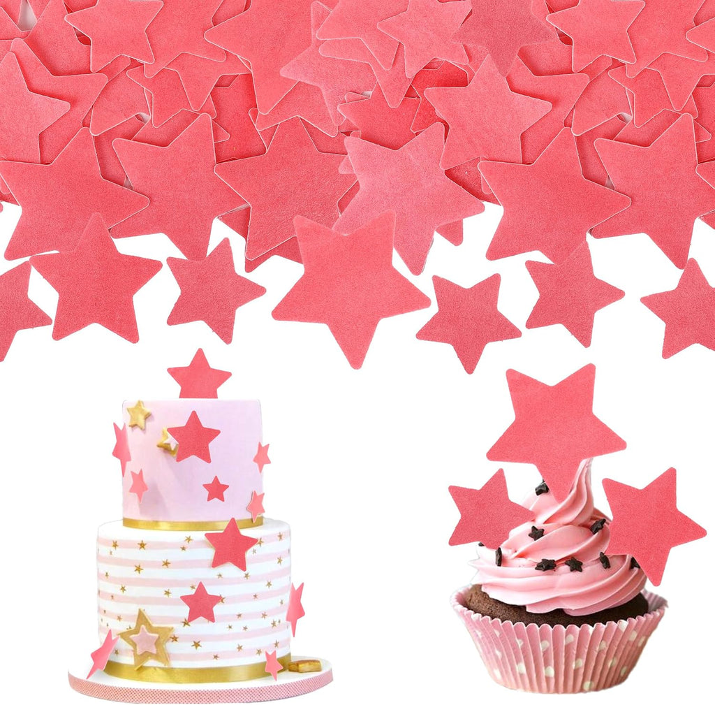 60 PCS Edible Star Cupcake Toppers Edible Stars Cake Decorations Wafer Paper Twinkle Star Cake Toppers Baby Shower Cupcake Picks for Wedding Engagement Bridal Shower Birthday Party Supplies Pink