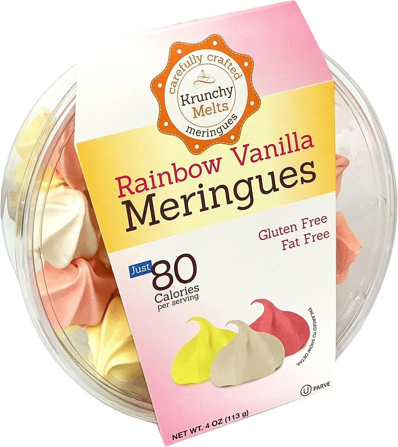 Krunchy Melts Original Meringue Cookies | Rainbow Vanilla Flavor | Only 80 Calories Per Serving | Fat Free, Gluten Free, Dairy Free (4 Oz)