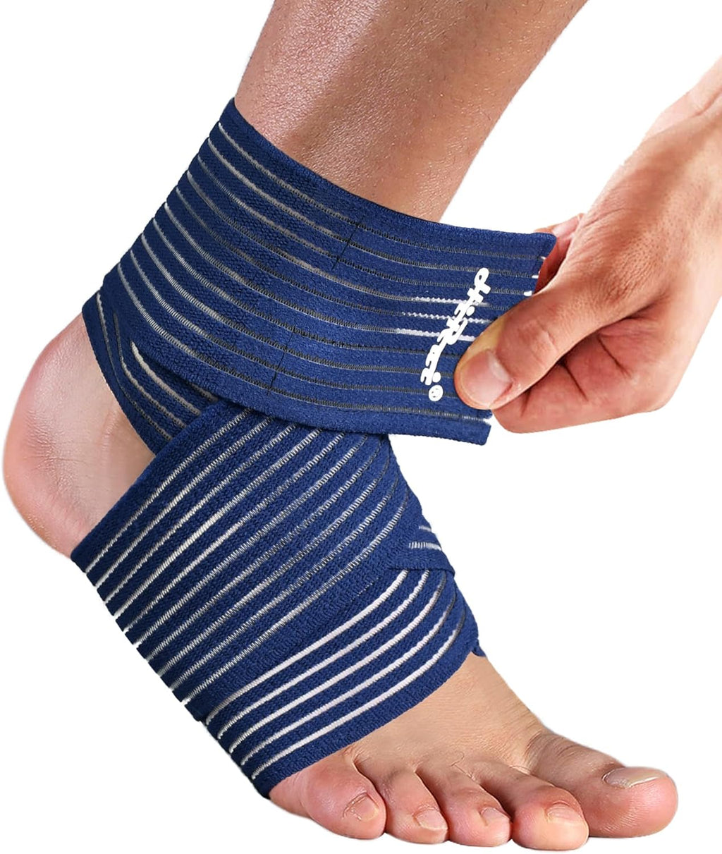 HiRui Foot & Ankle Brace 2 Pack, Adjustable Compression Wrap for Men & Women – Helps with Sprains, Plantar Fasciitis, Achilles Tendonitis, Arthritis, Running, Sports, Gym – Fits in Shoes (Navy Blue)