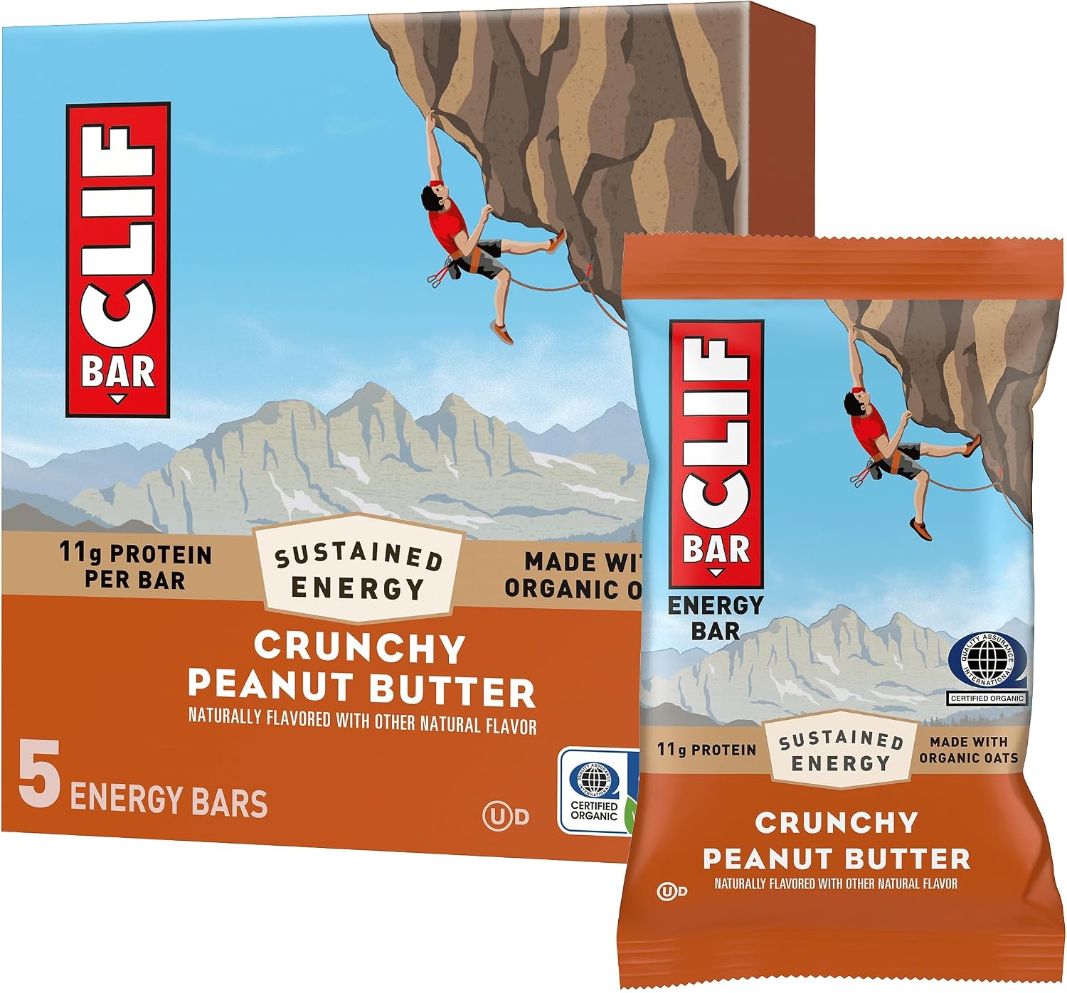 CLIF BAR - Energy Protein Bars - Crunchy Peanut Butter - Made with Organic Oats - Energy Bars - Non-GMO - (5 Pack)