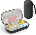 Asthma Inhaler Portable Case for Adults, Kids & Seniors - Multi-Zone Lining for Inhaler/Spacer/Emergency Meds, Waterproof PU & Travel-Ready with Mesh Pocket,Black (Only Case)