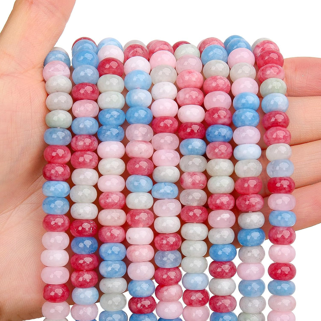 BONNY BOXX 1 Strand Natural 5 * 8mm Morganite Jade Rondelle Beads, Natural Abacus Disk Stone Beads Loose Spacer Gemstone for DIY Bracelet Necklace Jewelry Making