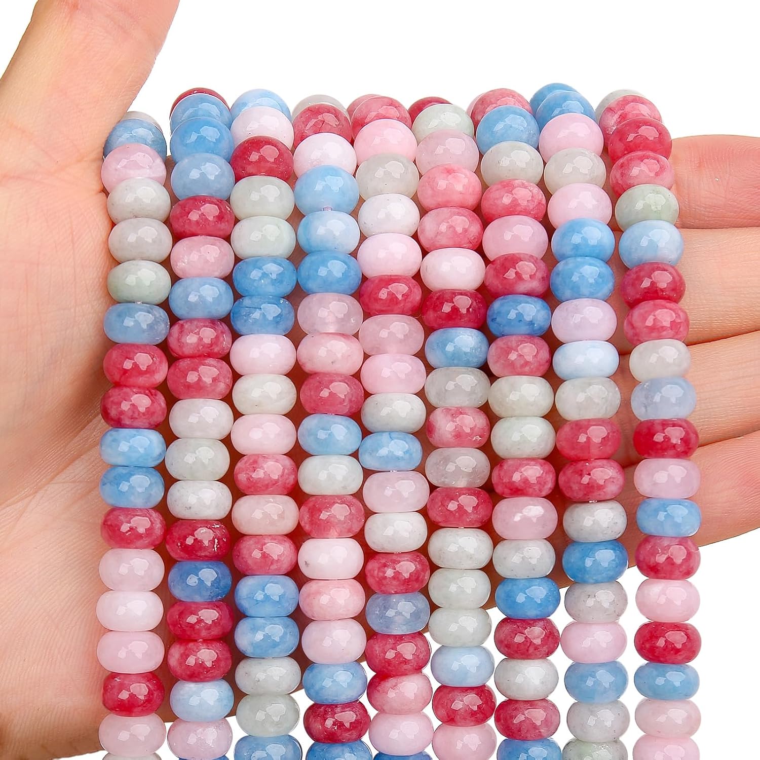 BONNY BOXX 1 Strand Natural 5 * 8mm Morganite Jade Rondelle Beads, Natural Abacus Disk Stone Beads Loose Spacer Gemstone for DIY Bracelet Necklace Jewelry Making