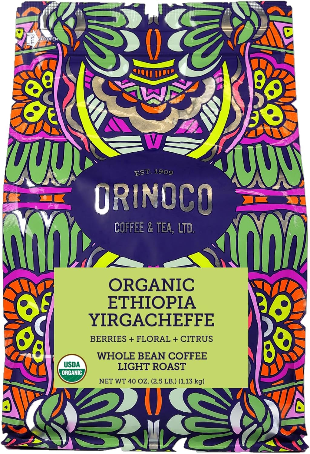 Orinoco Organic Ethiopian Yirgacheffe 2.5lb bag, Light Roast, Whole Bean Coffee, 100% Arabica beans…