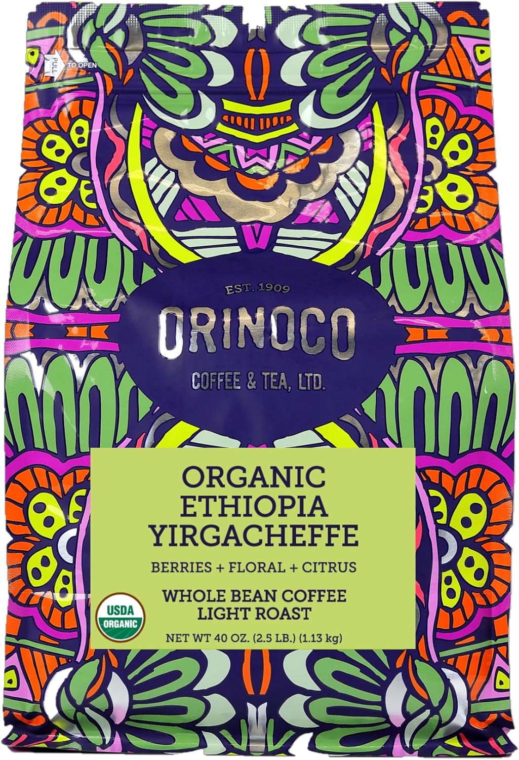 Orinoco Organic Ethiopian Yirgacheffe 2.5lb bag, Light Roast, Whole Bean Coffee, 100% Arabica beans…