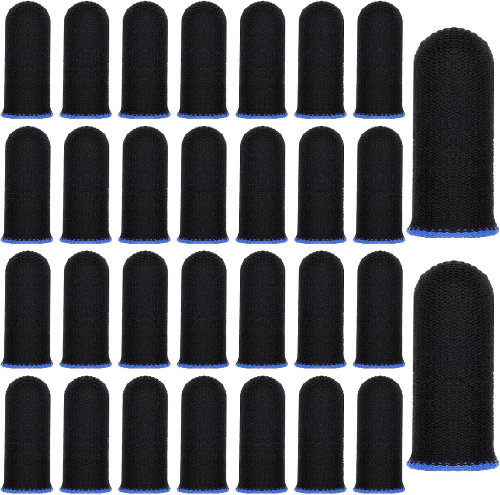 30 Pcs Gaming Finger Sleeves Light Fiber Thumb Protector Breathable Smooth Feel Protector Wrap Durable Anti Sweat Extremely Thin Support Covers for Devices Touchscreen Game Play (Black)