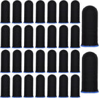 30 Pcs Gaming Finger Sleeves Light Fiber Thumb Protector Breathable Smooth Feel Protector Wrap Durable Anti Sweat Extremely Thin Support Covers for Devices Touchscreen Game Play (Black)