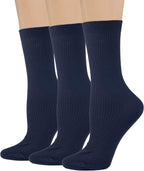 COTTON DAY Women's Combed Cotton Fine Ribbed Trouser Dress Socks Black White Navy Blue 3 Pack