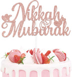 Nikkah Mubarak Cake Topper Muslim Islam Wedding/Engagement Party Decorations Ramadan Mubarak Happy Eid Festival Anniversary Party Deor Sign Rose Gold Glitter