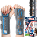 DR. BRACE Adjustable Wrist Brace Night Support for Carpal Tunnel, Doctor Developed, Upgraded with Double Splint & Therapeutic Cushion,Hand Brace for Pain Relief,Injuries,Sprains (S/M Right Hand, Grey)