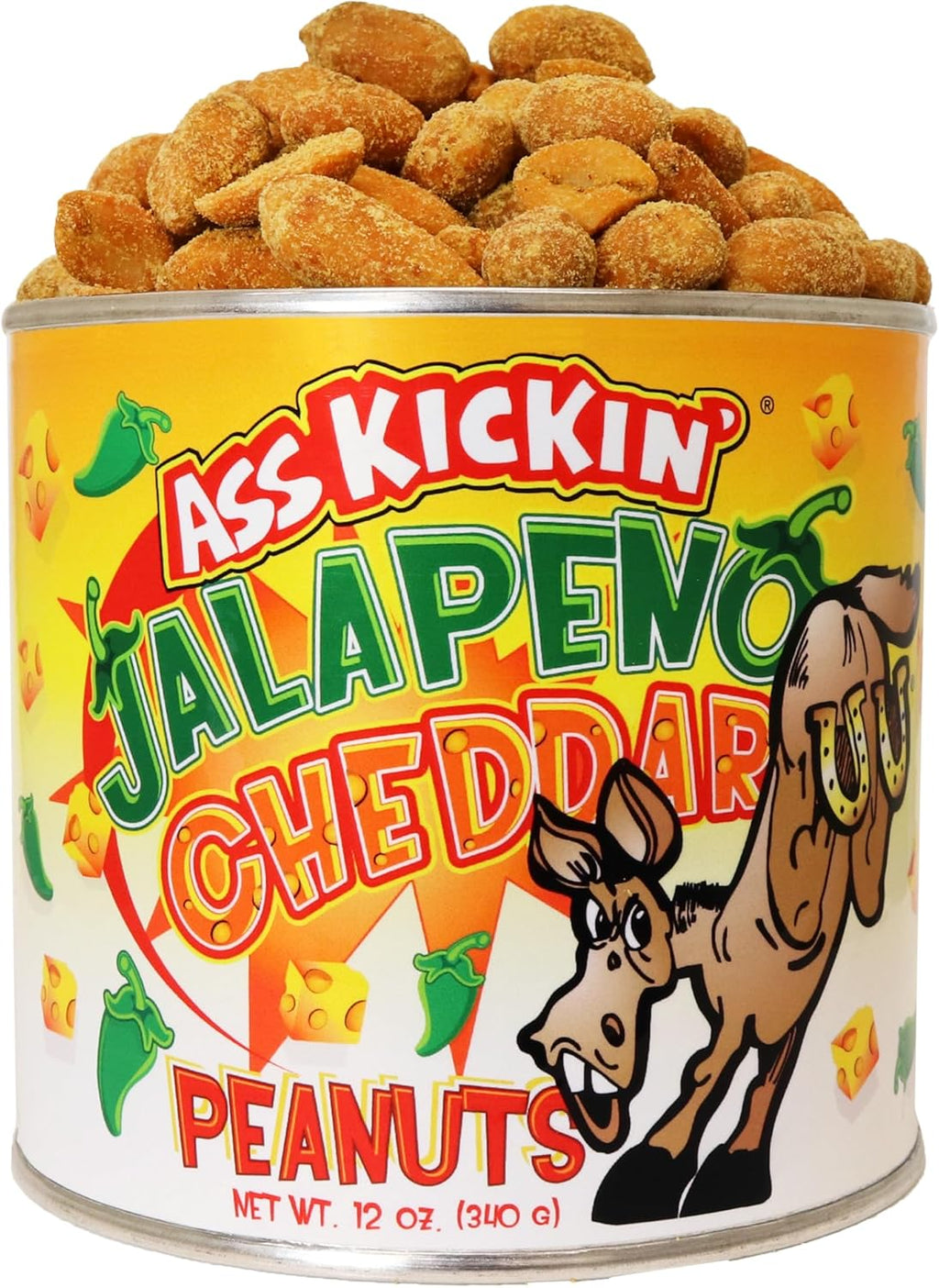 ASS KICKIN’ Jalapeno Cheddar Spicy Hot Peanuts – 12oz - Perfect Premium Ultimate Spicy Snack Gourmet Gift Hottest Peanuts - Try if you dare!