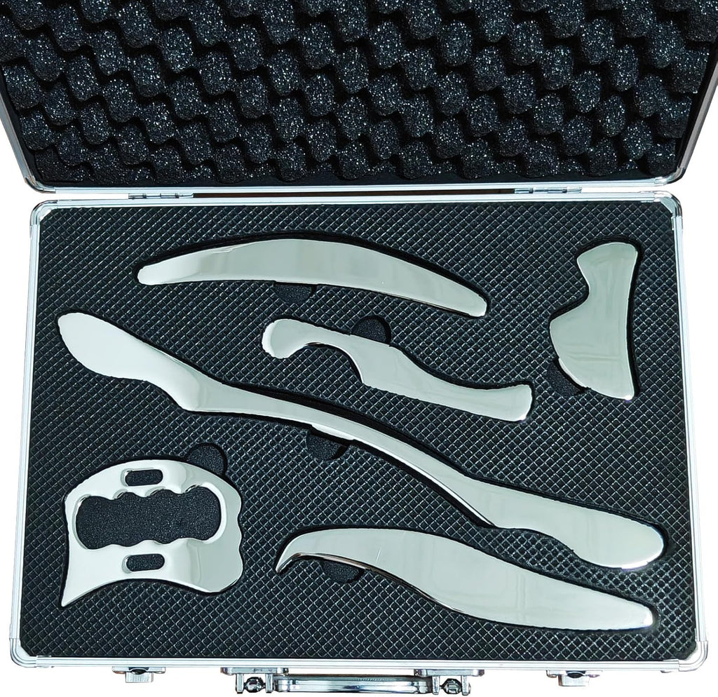 Stainless Steel Gua Sha Scraping Massage Tool Set(6pcs) Muscle Scraper IASTM Tools Great Soft Tissue Mobilization Tool Physical Therapy