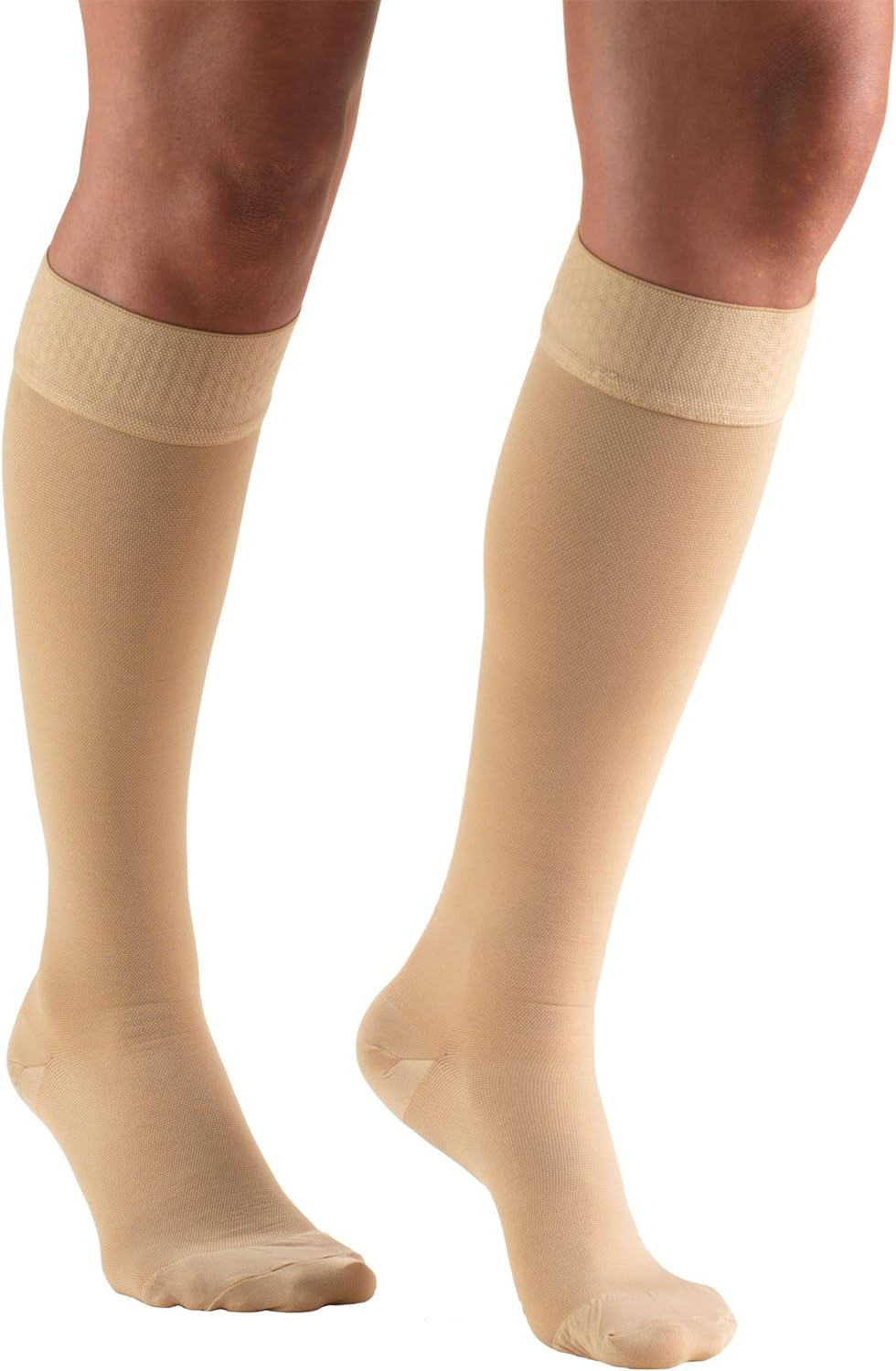 Truform 20-30 mmHg Compression Stockings for Men and Women, Knee High Length, Dot Top, Closed Toe, Beige, Medium