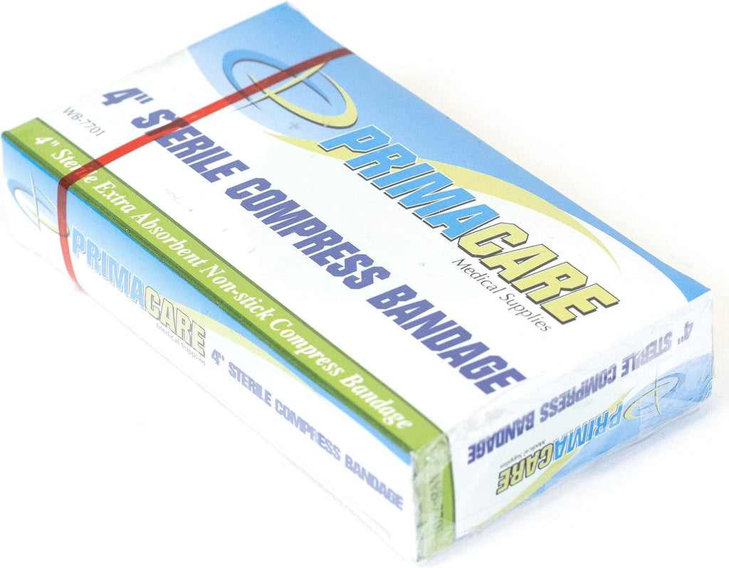 Primacare WB-7701 First Aid Sterile Compress Bandage for Wound Dressing, Medical Supplies Gauze Bandage Rolls, 4" x 7" Pad
