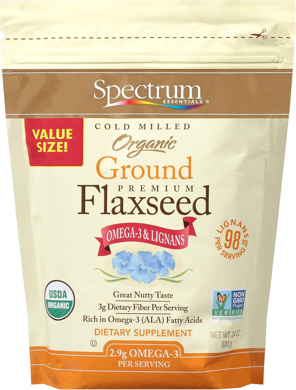 Spectrum Essentials Organic Ground Flaxseed, Gluten Free, 24 Oz