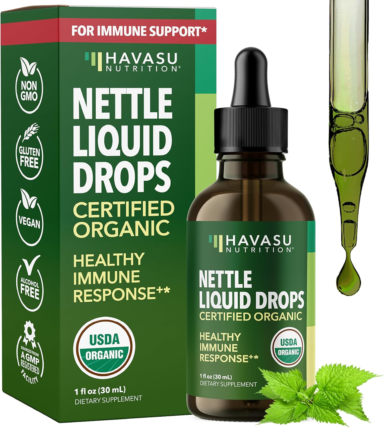 Stinging Nettle Leaf Extract Liquid Drops - USDA Organic - Immune Support and Prostate Health Supplement - 60 Servings - Vegan, Non-GMO, Gluten-Free - Unflavored Herbal Tincture - 1 Fl Oz