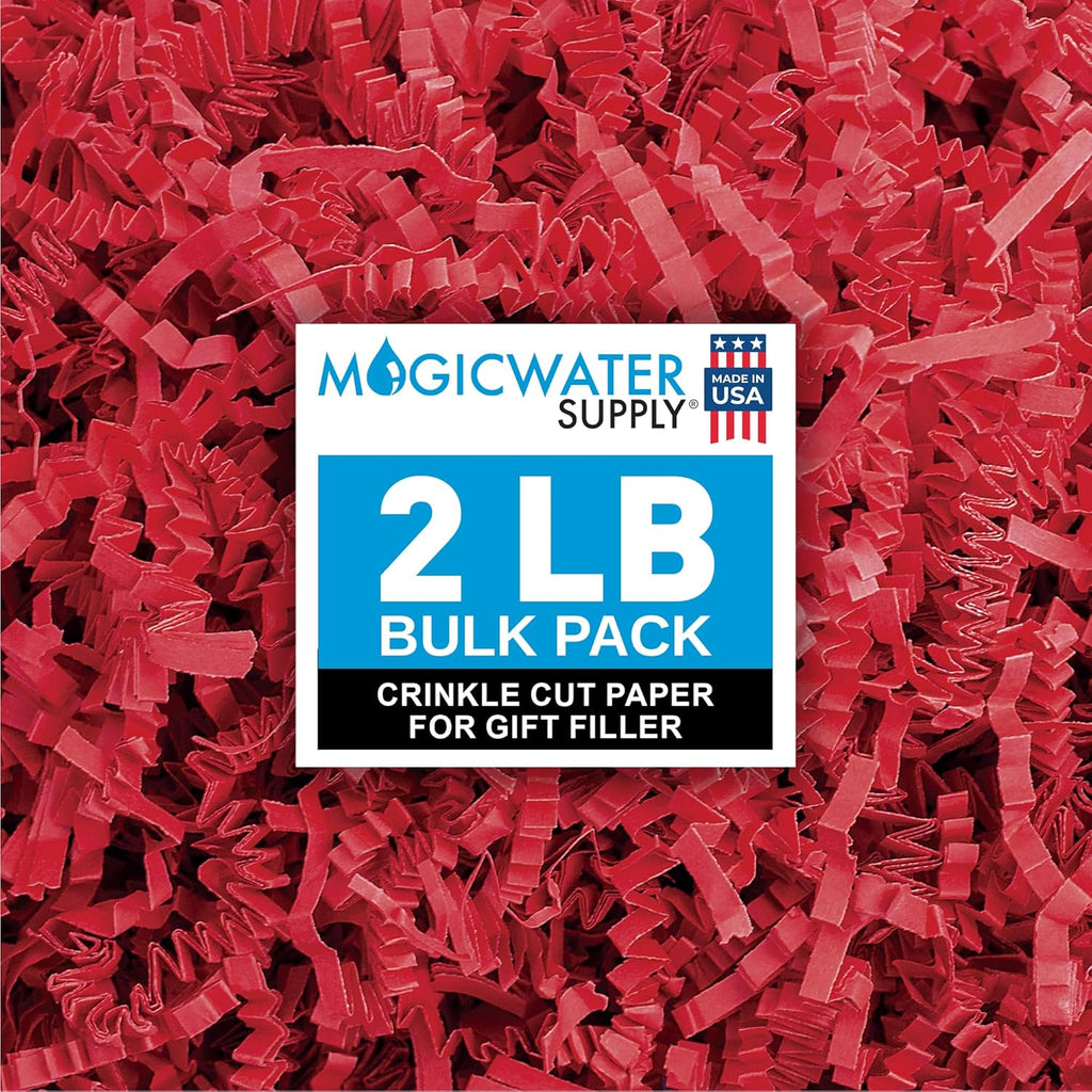 MagicWater Crinkle Cut Paper for Gift Baskets - 2LB - Red - Perfect for Shredded Paper Filler, Basket Filler, Gift Boxes, Bridesmaid Gifts, Christmas Stuffers & More – Ideal for All Occasions