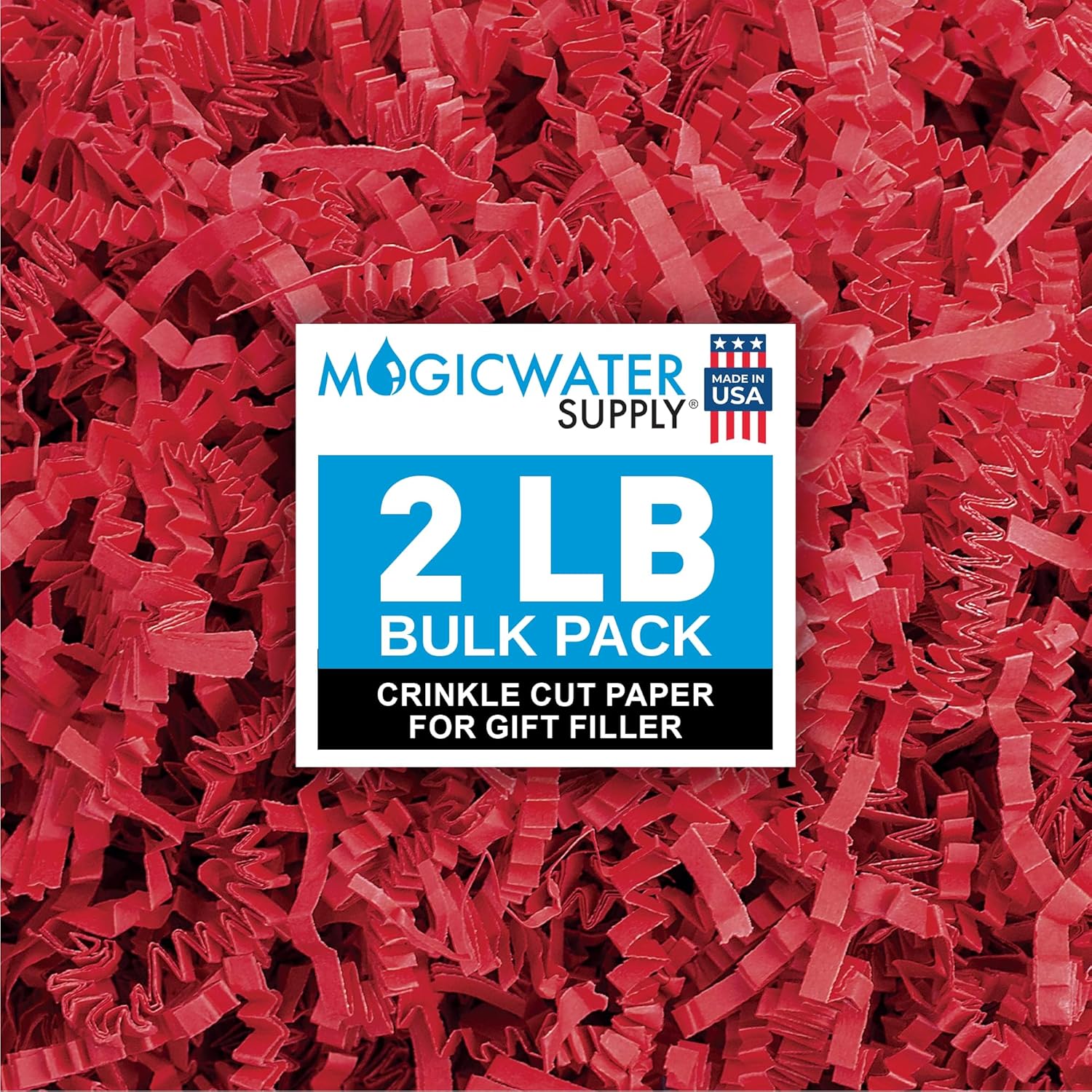 MagicWater Crinkle Cut Paper for Gift Baskets - 2LB - Red - Perfect for Shredded Paper Filler, Basket Filler, Gift Boxes, Bridesmaid Gifts, Christmas Stuffers & More – Ideal for All Occasions