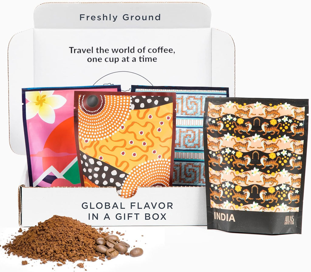 Atlas Coffee Club World of Coffee Discovery Set - Gourmet Coffee Gift Sampler - 4-Pack Variety Box of the World’s Best Single Origin Coffees - Freshly Ground Coffee