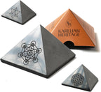 Shungite Protection Pyramid 2" with Metatron Engraved Sacred Symbol | Authentic Shungite Stones Protection Polished Pyramid 2 inches (5 cm) | Black Stone Crystal for Meditation PPG01