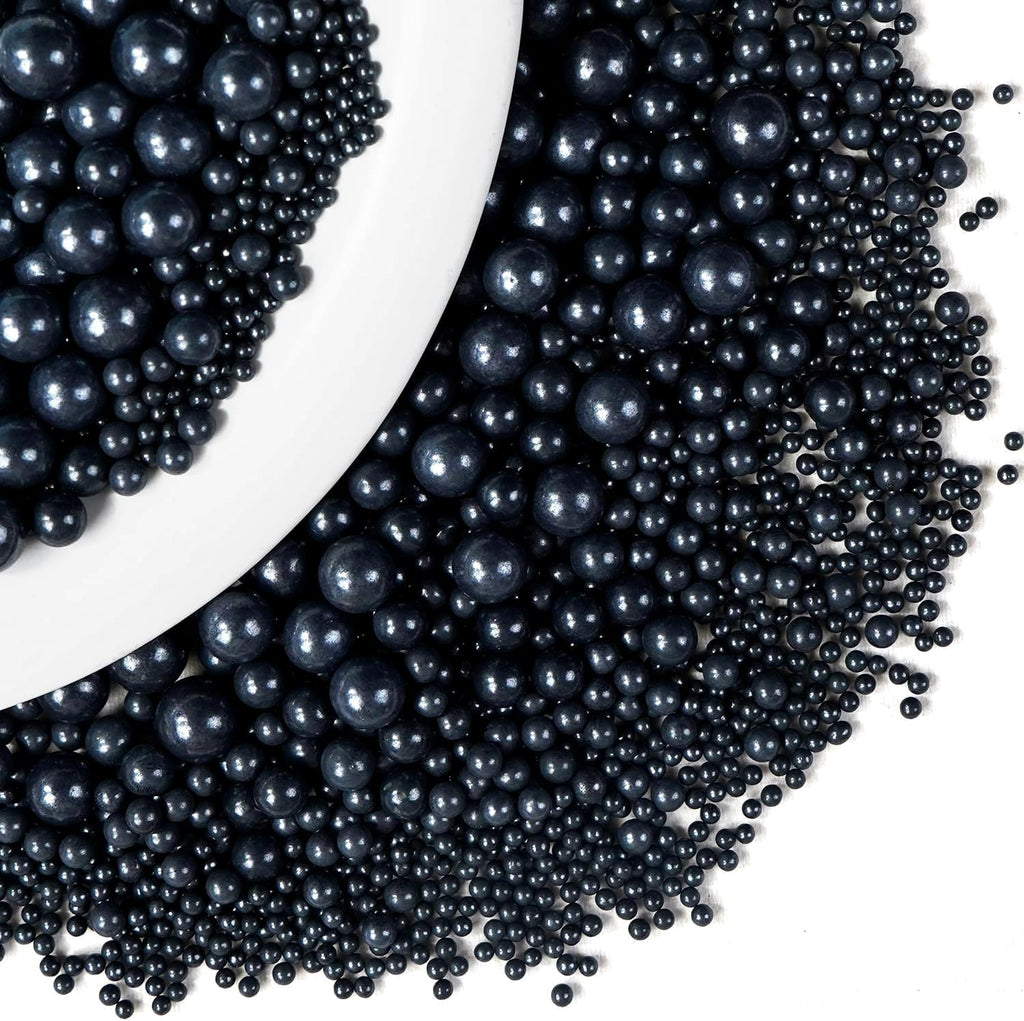 Dazzjoy Edible Black Sugar Sprinkles, Pearl Candy Sprinkles for Cake Decorating, Food Grade, Cupcake Toppers and Black Cake Decorations, Wedding Party Valentines Easter Supplies(130g/4.58oz)