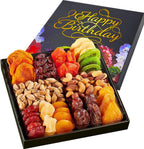 Happy Birthday Dried Fruit & Nuts Gift Basket Arrangement Platter, Gourmet Food Snack Box, Birthday Care Package, Healthy Kosher, Her Him (12 Assortment)