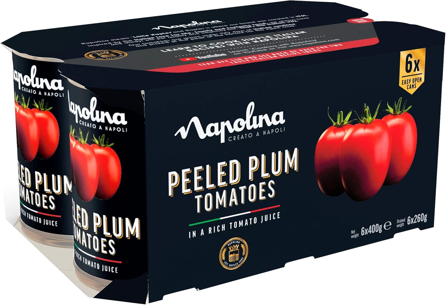 Napolina Peeled Plum Tomatoes in Tomato Juice (400g) - Pack of 6