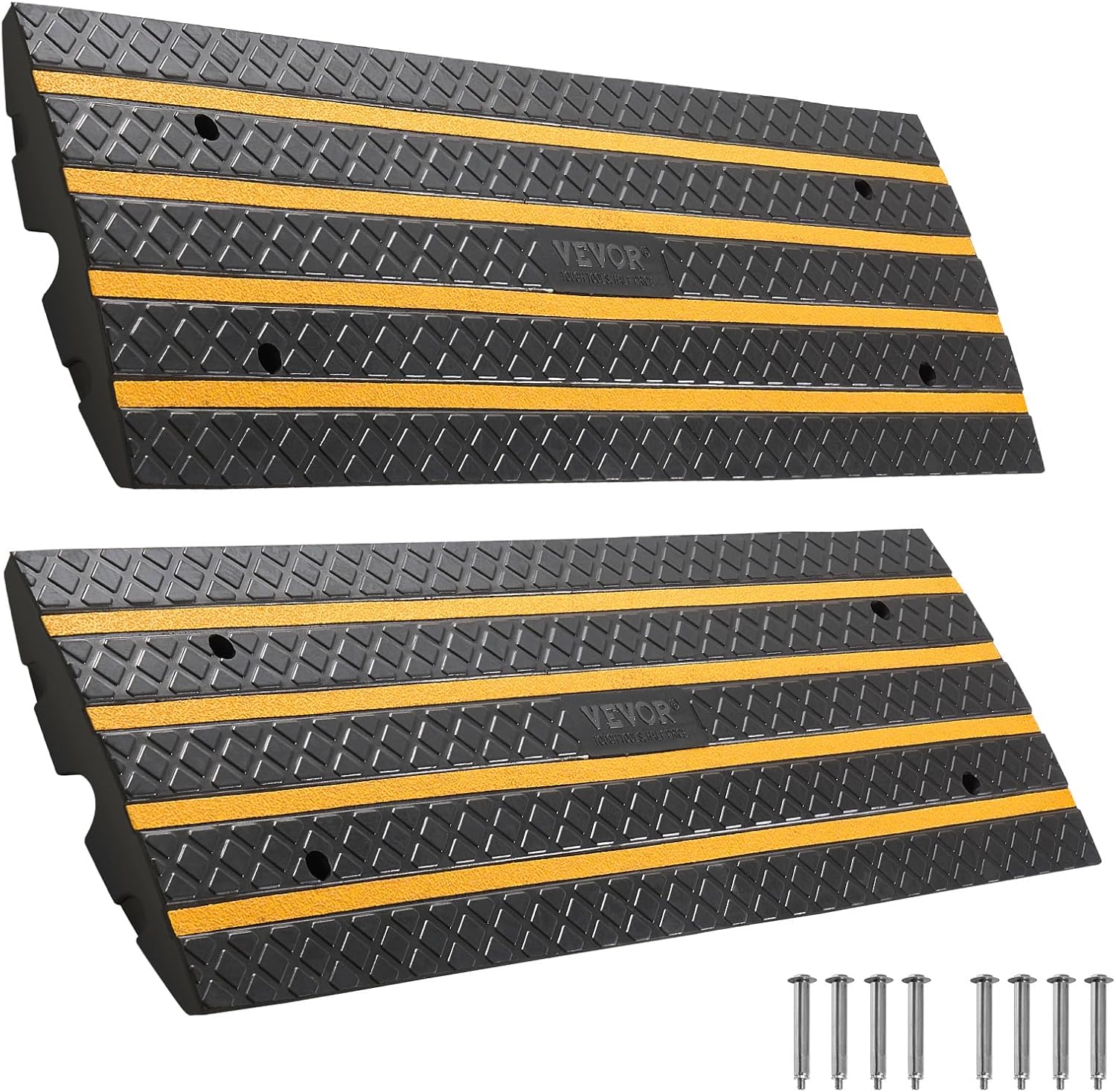 VEVOR Car Driveway Rubber Curb Ramp, 2 Pack 48.8-inch-Long Heavy Duty Low Profile Slope Ramps, 2.6’’ Rise, 33069 lbs Load Capacity, Reflective Safety Strips, for Vehicles, RVs, and Wheelchairs