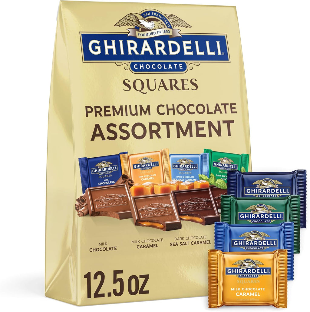 GHIRARDELLI Premium Chocolate Assortment SQUARES, 12.5 oz Bag (Pack of 3), Variety Pack of Milk, Dark, Mint, and Caramel Chocolates
