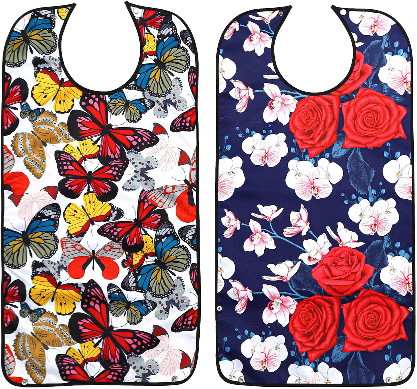 Pafusen 2 Pack Adult Bibs for Elderly Women, Reusable Large Adult Bibs for Eating with Snaps (Butterfly Rose Flower)