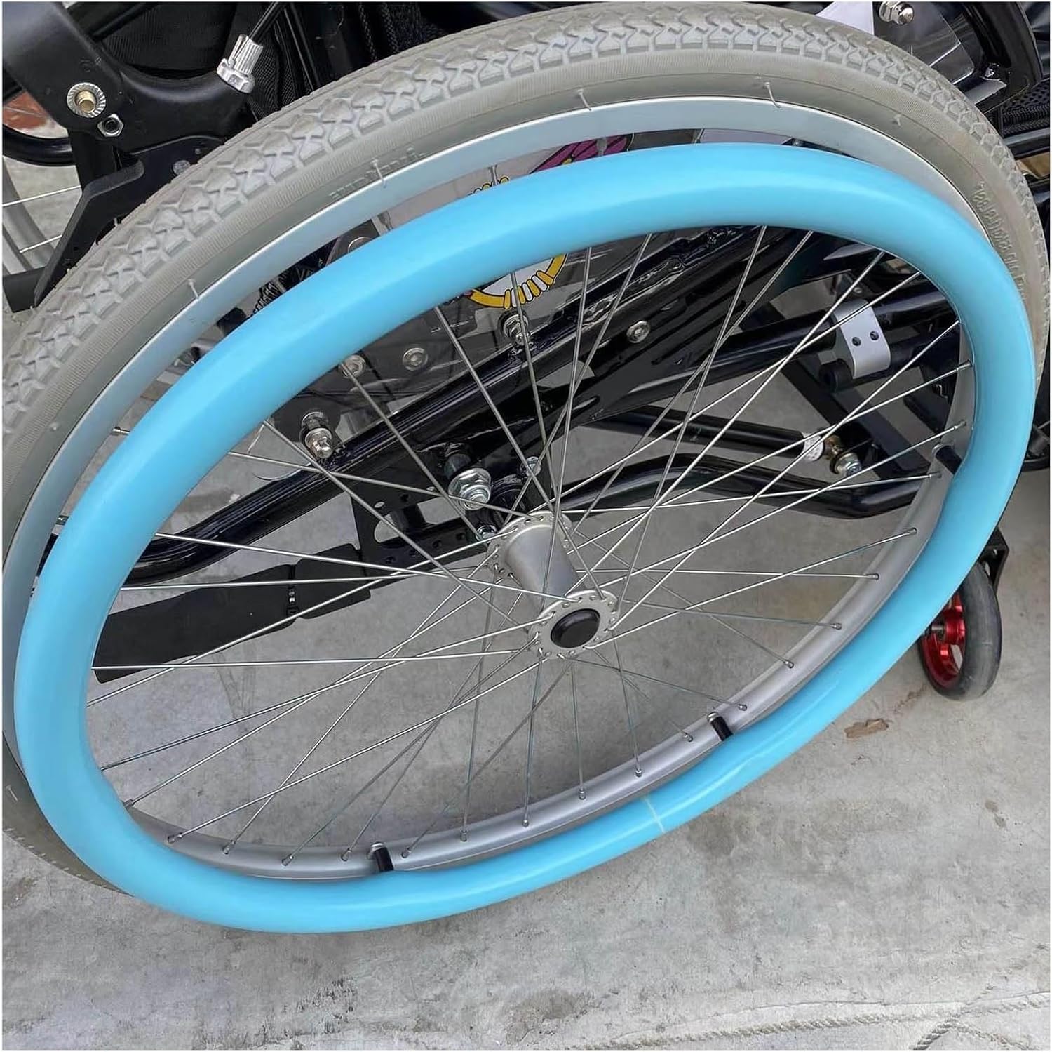 24inch/22inch Silicone Non-Slip Wheelchair Push Rim Covers, 1 Pair Wheelchair Hand Push Cover,0.18inch Thick Wear-Resistant Hand Push Cover(Light Blue,24in)