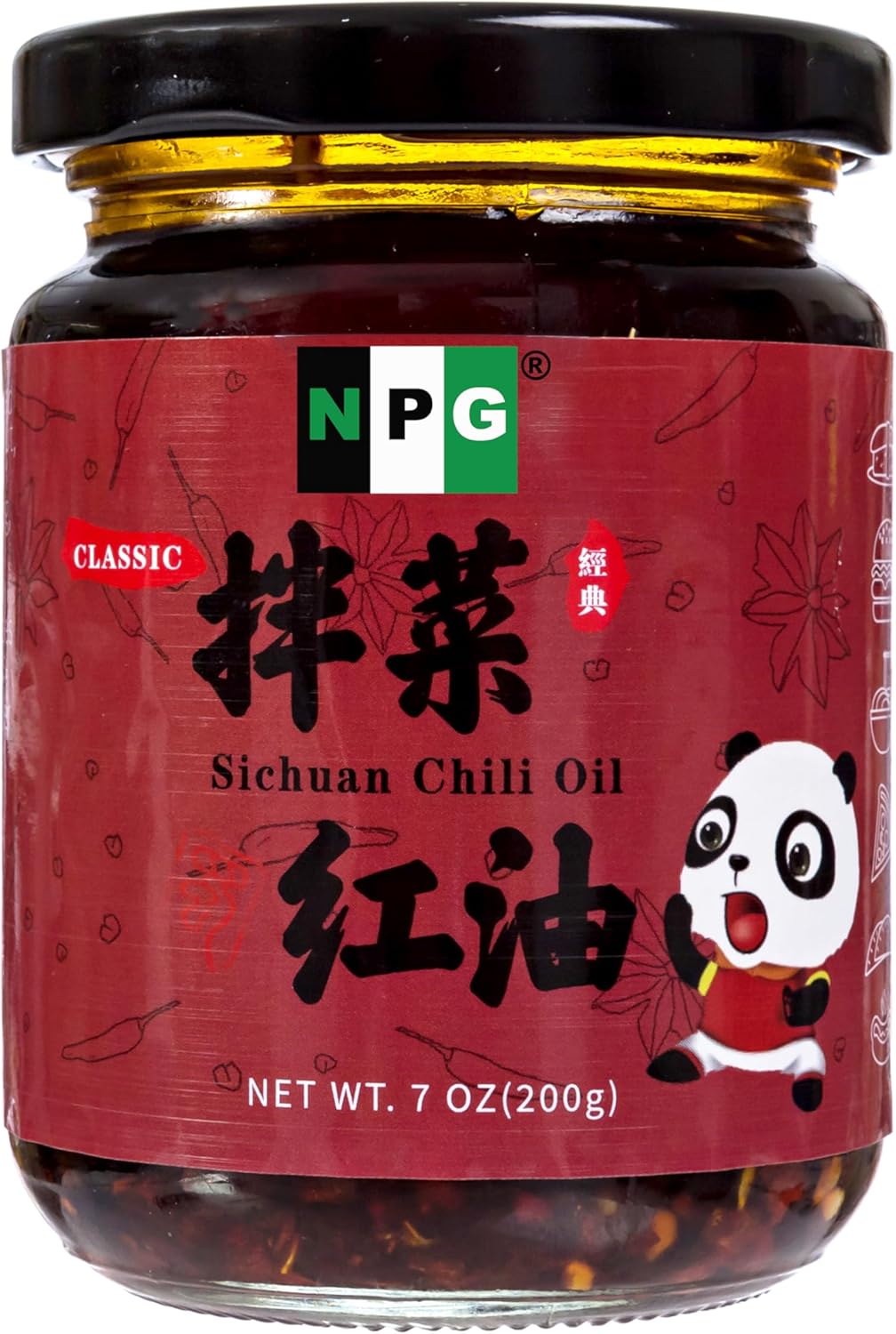 NPG Sichuan Chili Crisp Oil 7 oz, Chili Crunch Sauce with Medium Hot for Noodle, Rice, Egg, Dumpling, Premium Spicy Condiment