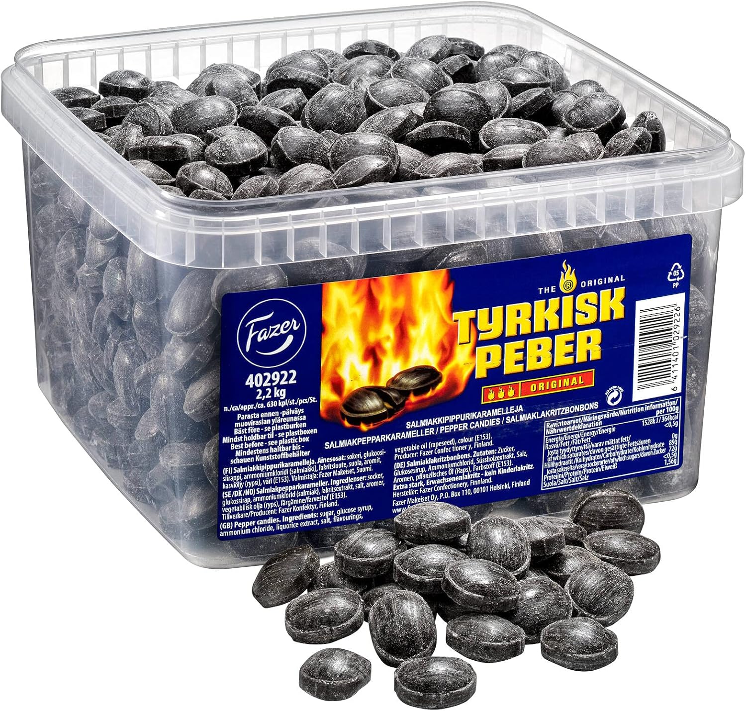 Fazer The Original Tyrkisk Peber - Turkish Pepper - Finnish - Caramel - Boiled - Hard - Salmiak - Salmiac - Salty Licorice - Pepper - Candies - Sweets - Box 2,2 kg
