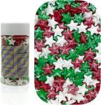 Dynastang 10mm Red & Green & White Stars Sprinkles Edible Stars Cake Decorating Stars Cake Decorations Cupcake Toppers Cookie Decorating Perfect for Cakes, Cupcakes, Desserts Toppings 3OZ