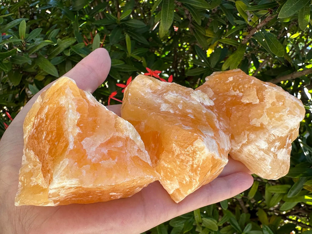 GAF TREASURES Extra Large Orange Calcite Rough Natural Stones, Raw Calcite Orange Crystals (0.25-0.5 Pounds)