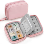 Zannaki Cute Pill Organizer for Purse with Two Removable 7-Day Pill Box, Travel PU Leather Pill Case, Portable Weekly Pill Container with Storage Bag to Hold Vitamins, Fish Oils, Supplements (Pink)