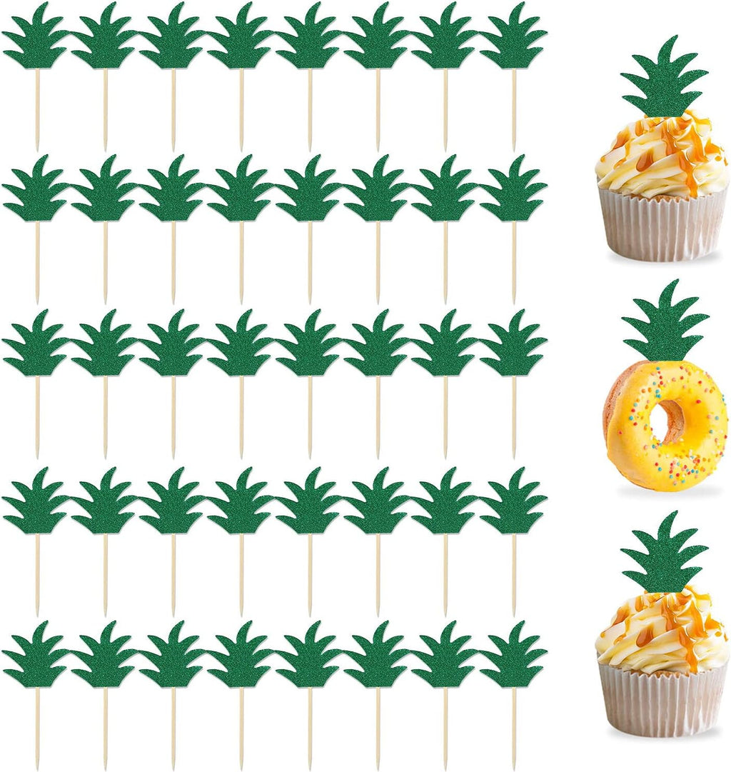 48PCS Pineapple Cupcake Donut Cake Toppers, Pineapple Cute Cupcake Picks for Summer Tropical Hawaiian Party Cake Decorations
