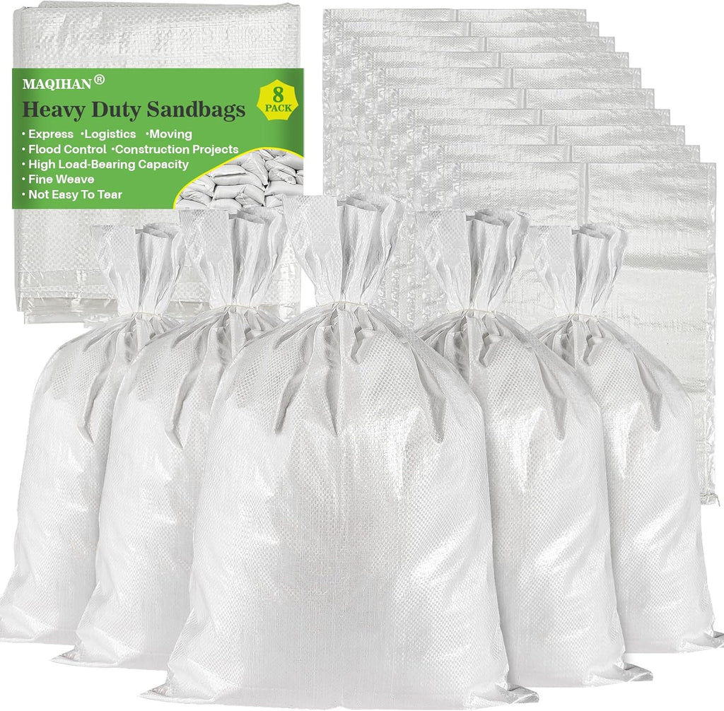 MAQIHAN Empty Sand Bags - 8PCS Woven Polypropylene Heavy Duty Tear Resistant Sandbags for Hurricane Sand Bags for Flooding Construction Project Storing Dry Materials