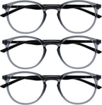 OPULIZE MET Blue Light Blocking Reading Glasses for Women Men, Slim Round Frame with Scratch Resistant and Spring Hinges, Computer Glasses with Anti-Reflective, Grey +2 (Pack of 3)