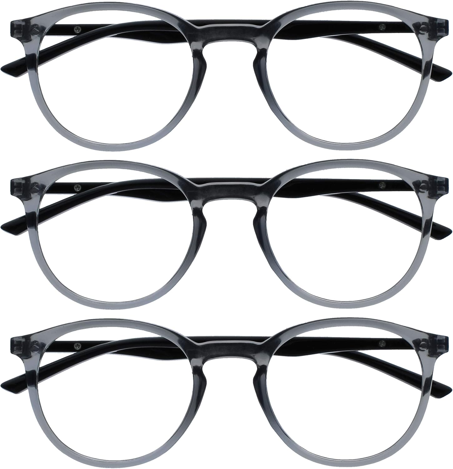 OPULIZE MET Blue Light Blocking Reading Glasses for Women Men, Slim Round Frame with Scratch Resistant and Spring Hinges, Computer Glasses with Anti-Reflective, Grey +2 (Pack of 3)