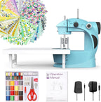 KPCB Tech Sewing Machine for Beginners [Full Set] with Finger Guard and Fabric Bundles - Mini Electric Sewing Machine with Sewing Kits, Foot Pedal, US Adapter and Extension Table