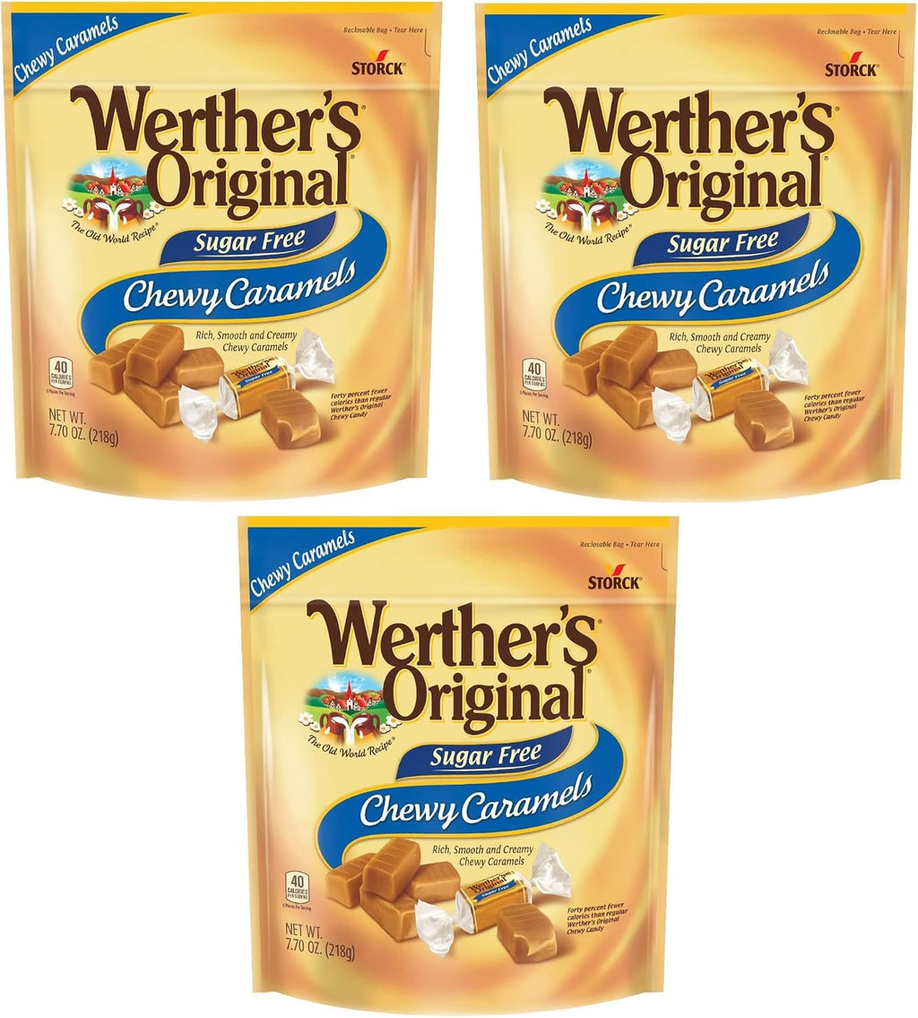 Werther's Original Sugar Free Chewy Caramels, 7.7 oz., Individually Wrapped - Pack of 3