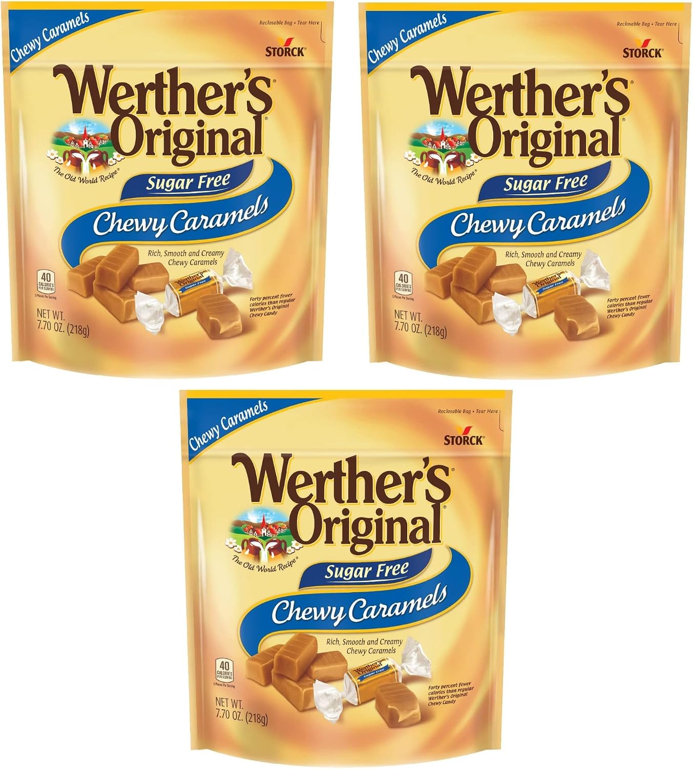 Werther's Original Sugar Free Chewy Caramels, 7.7 oz., Individually Wrapped - Pack of 3