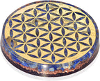 Orgonite Crystal Water Charging Plate with Lapis Lazuli Healing Crystals and Flower of Life –Chakra Healing Orgone Water Plate for Spiritual Protection and Cleansing (90mm)