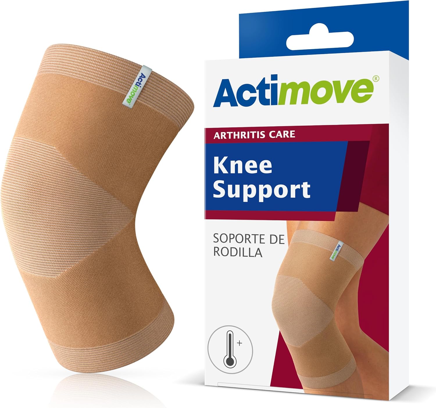 Actimove Arthritis Care Knee Support with Heat-retaining Fabric – Drug-free Pain Management for Arthritis, Increases Blood Circulation – Left/Right Wear – Beige, Medium