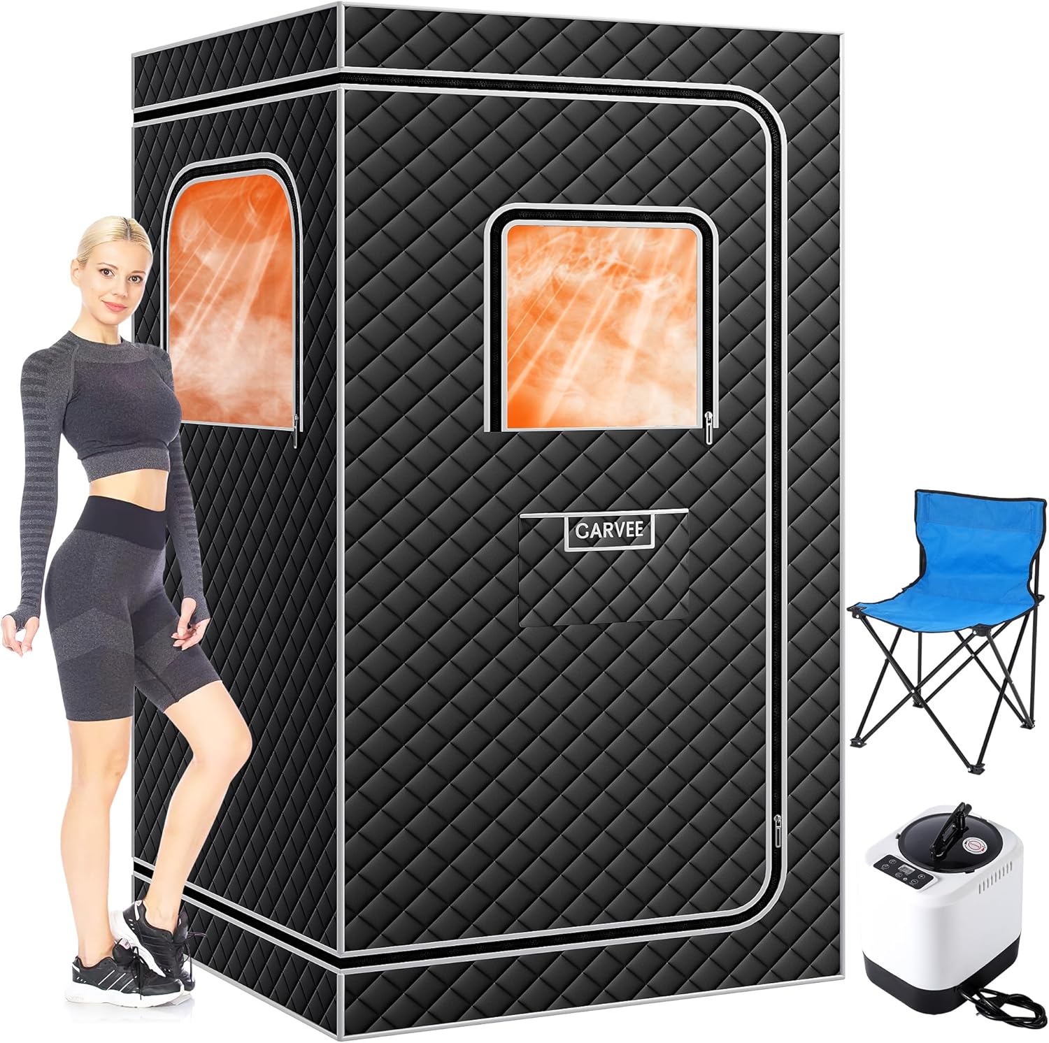 Portable Steam Sauna Tent for Home, Sauna Box Portable Explosion Zroof Zip,99 Mins Timer, 4L 1500W Steamer, Sauna Tent with 600D Encrypted Fibre, Quick Heat-Up Foldable for Home, Indoor Spa（Grey）